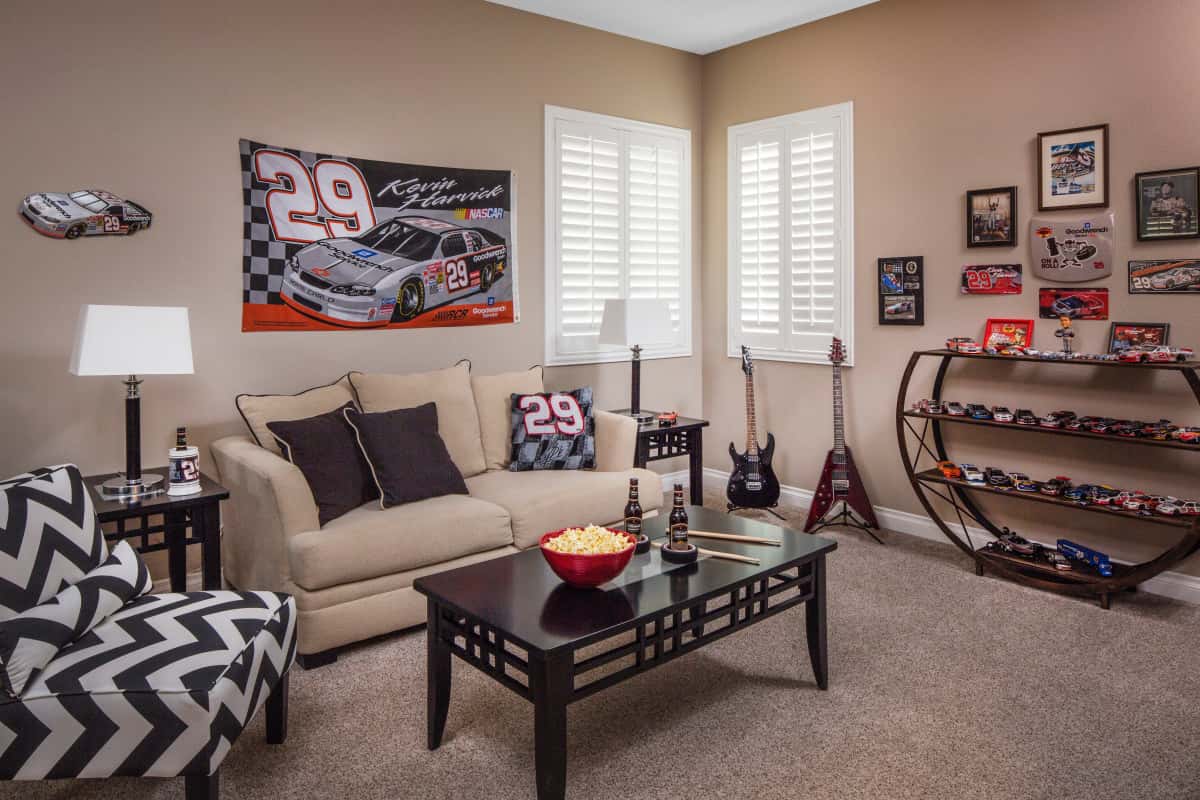 Boise man cave with shutters